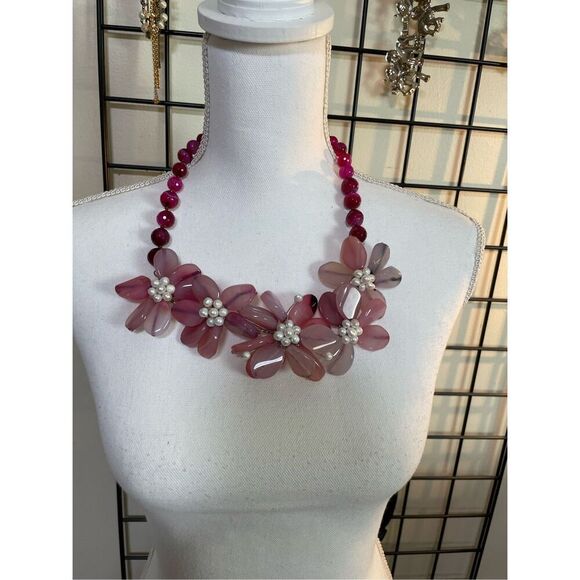 Vintage J. Crew Pinks Flower Necklace Pearls Beaded - Picture 8 of 8